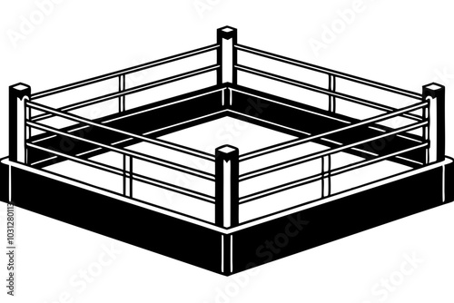 Boxing ring sport arena with ropes for fighting tournament monochrome illustration