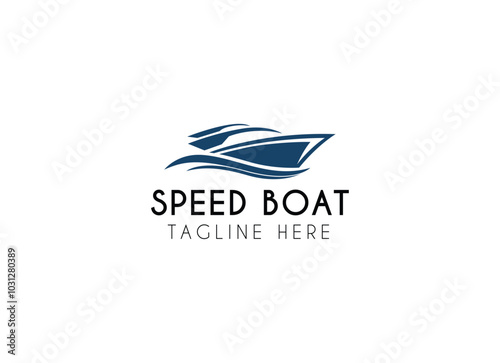 Jet boat logo design. Simple Minimalist Silhouette of Speedboat Jetboat Motorboat, or Boat with Motor with water sea ocean wave logo design