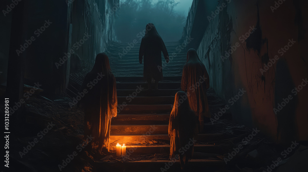 Scene is eerie and mysterious
