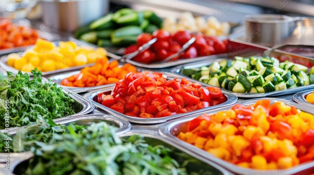 A vibrant mix of fresh vegetables awaits at the buffet, showcasing the rich colors and textures of natures bounty. A vibrant mix of fresh vegetables awaits at the buffet, showcasing the rich colors and textures of natures bounty.