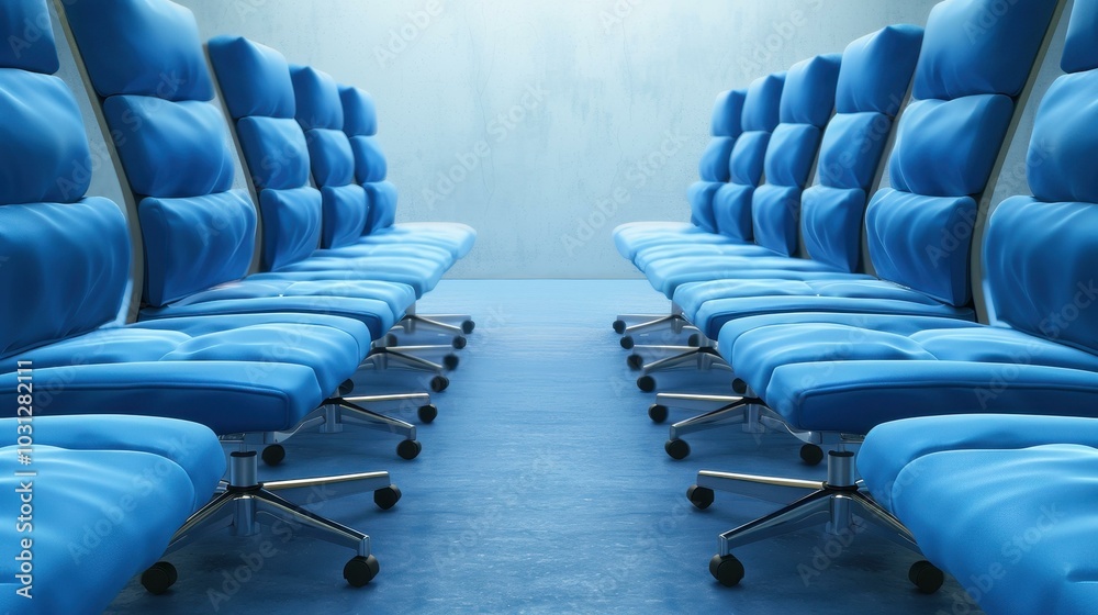 Fototapeta premium Sleek concrete meeting room design features large windows with a stunning city view, perfect for productive sessions.