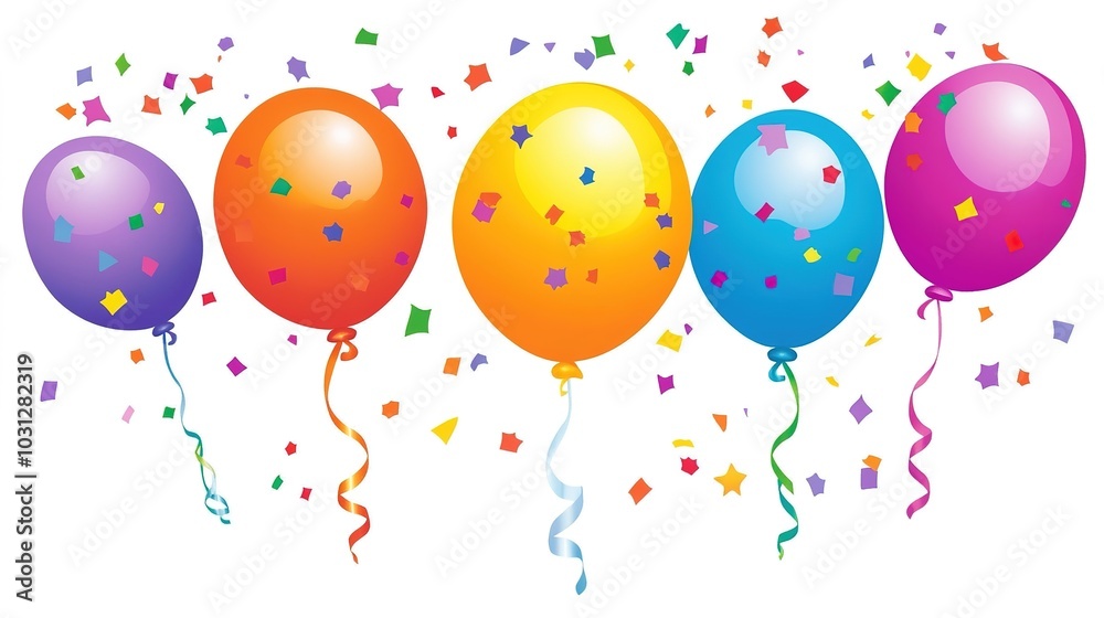 A vibrant collection of colorful birthday balloons floating gracefully in the air, creating a festive and joyful atmosphere. The balloons are in a variety of bright, cheerful colors, including red, A vibrant collection of colorful birthday balloons floating gracefully in the air, creating a festive and joyful atmosphere. The balloons are in a variety of bright, cheerful colors, including red,