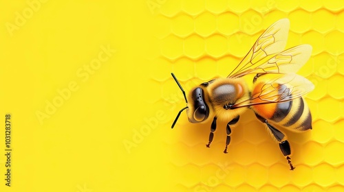 Delight in this vibrant flat design of a honey bee, showcasing bold textures and a whimsical cartoon style. photo