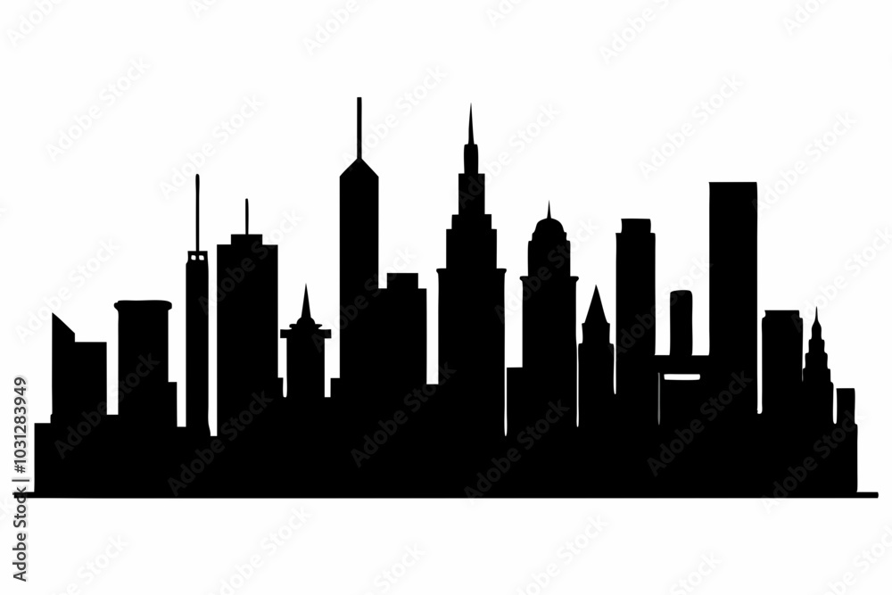 Fototapeta premium Chicago City Skyline Silhouette, City buildings black Silhouette vector