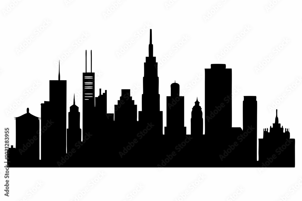 Fototapeta premium Chicago City Skyline Silhouette, City buildings black Silhouette vector
