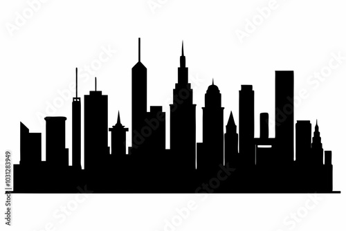 Chicago City Skyline Silhouette, City buildings black Silhouette vector	
