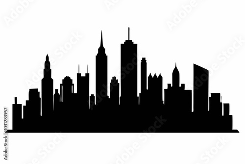 Chicago City Skyline Silhouette, City buildings black Silhouette vector	
