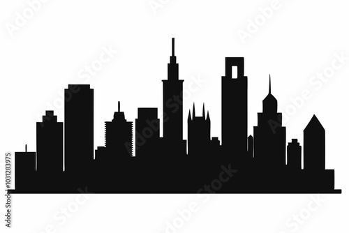 Chicago City Skyline Silhouette, City buildings black Silhouette vector	
