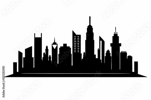 Chicago City Skyline Silhouette, City buildings black Silhouette vector	
