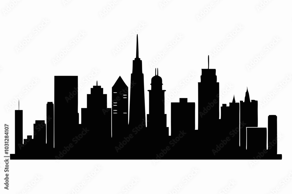 Fototapeta premium Chicago City Skyline Silhouette, City buildings black Silhouette vector