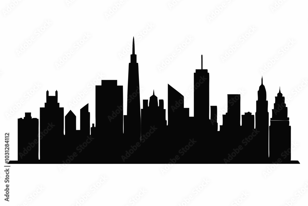Fototapeta premium Chicago City Skyline Silhouette, City buildings black Silhouette vector