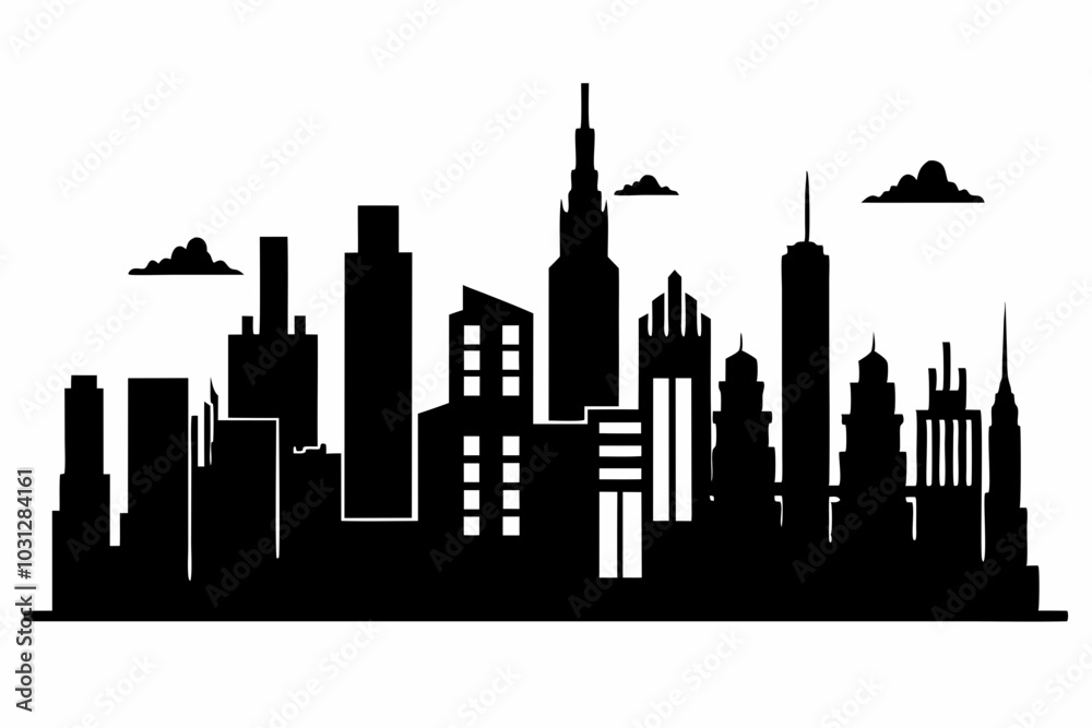 Naklejka premium Chicago City Skyline Silhouette, City buildings black Silhouette vector