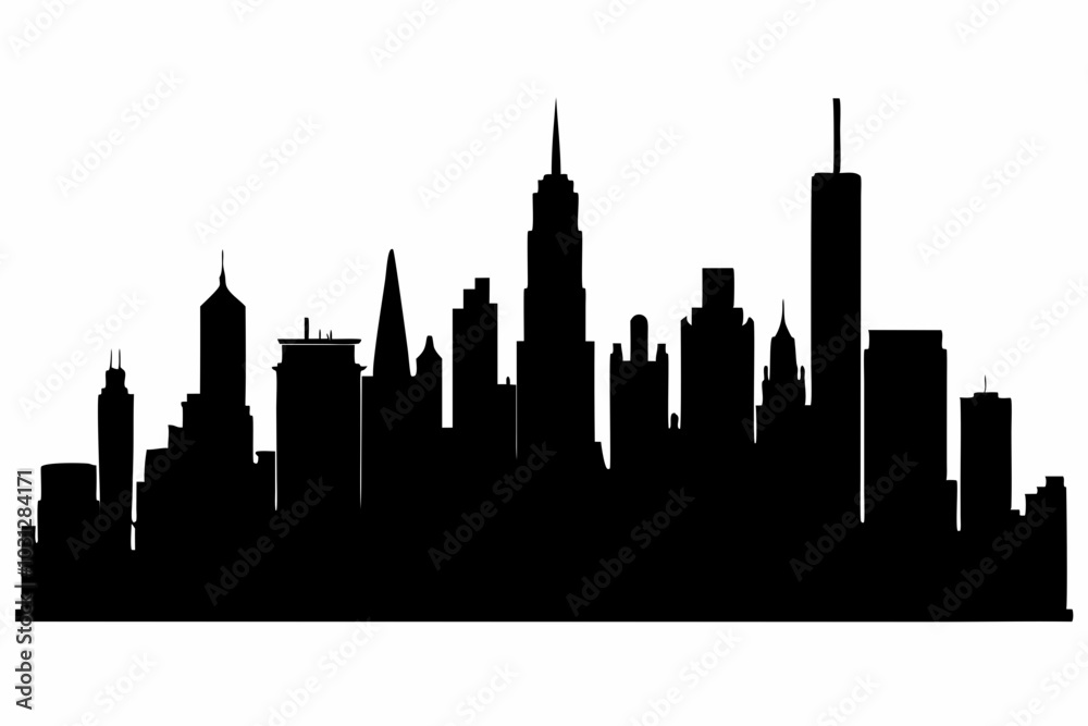 Fototapeta premium Chicago City Skyline Silhouette, City buildings black Silhouette vector 