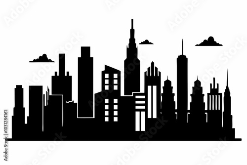 Chicago City Skyline Silhouette, City buildings black Silhouette vector	
