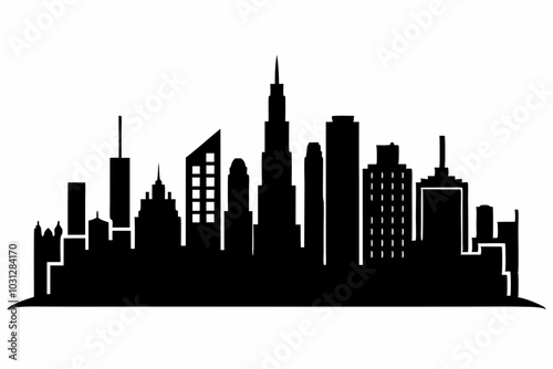 Chicago City Skyline Silhouette, City buildings black Silhouette vector	
