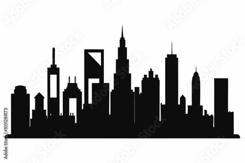 Chicago City Skyline Silhouette, City buildings black Silhouette vector	
