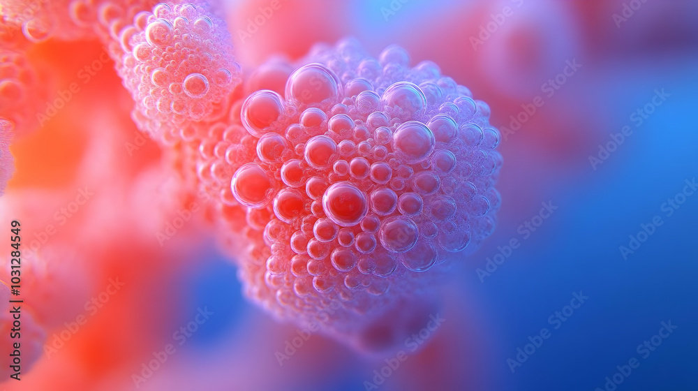 Close-up view of colorful bubbles on a coral-like structure. Close-up view of colorful bubbles on a coral-like structure.