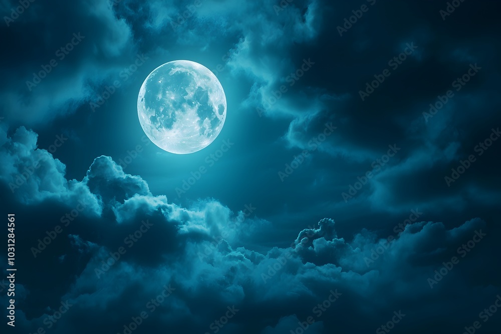 Majestic Moonlit Sky A Dramatic Celestial Scene of Clouds and Luminous Lunar Radiance Majestic Moonlit Sky A Dramatic Celestial Scene of Clouds and Luminous Lunar Radiance