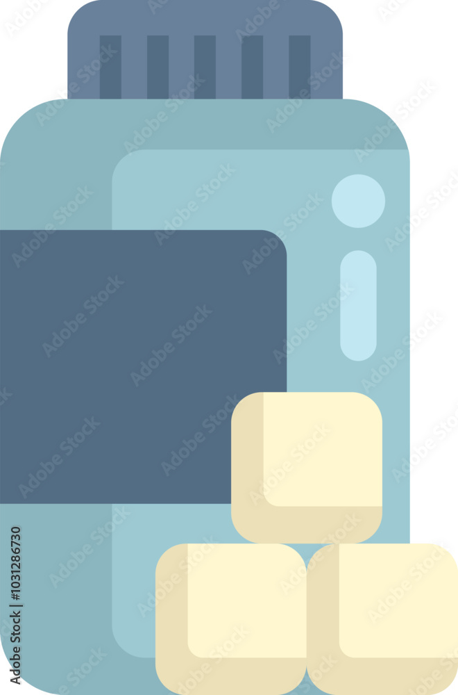 Artificial sweetener tablets spilling out of a plastic bottle container, promoting healthy lifestyle choices Artificial sweetener tablets spilling out of a plastic bottle container, promoting healthy lifestyle choices