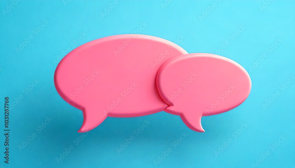 Two pink speech bubbles on a blue background, symbolizing conversation and communication in a playful and vibrant way. Two pink speech bubbles on a blue background, symbolizing conversation and communication in a playful and vibrant way.