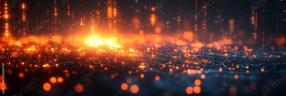 Abstract digital background with glowing orange and blue particles. Abstract digital background with glowing orange and blue particles.