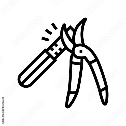 pruning shears sharpening garden maintenance line icon vector. pruning shears sharpening garden maintenance sign. isolated contour symbol black illustration