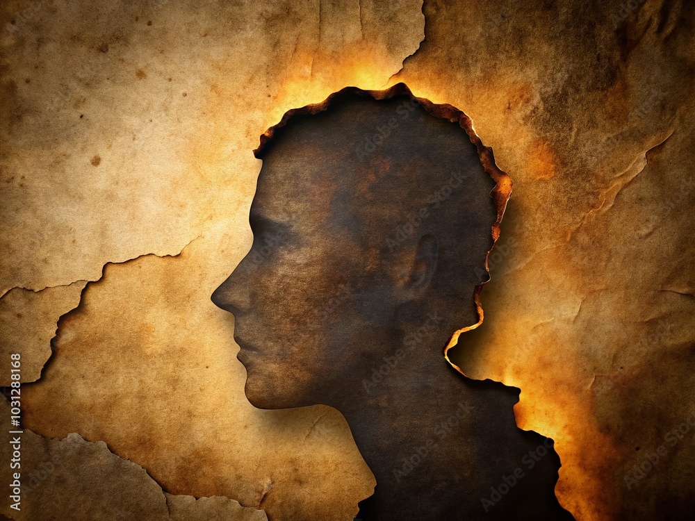 Burnt Paper Background with Profile Silhouette for Creative Design and ...