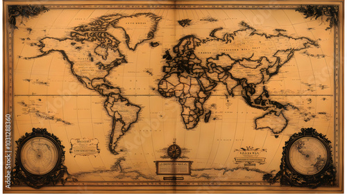 Antique world map with deta...