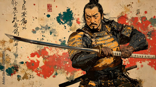 A samurai warrior in armor,...