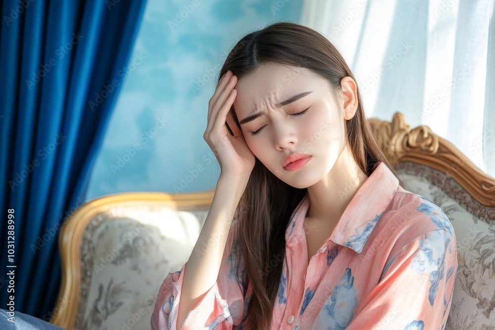 Fototapeta premium Young Asian Woman Feeling Stressed and Overwhelmed
