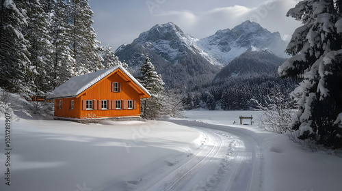 A cozy orange cabin surroun...