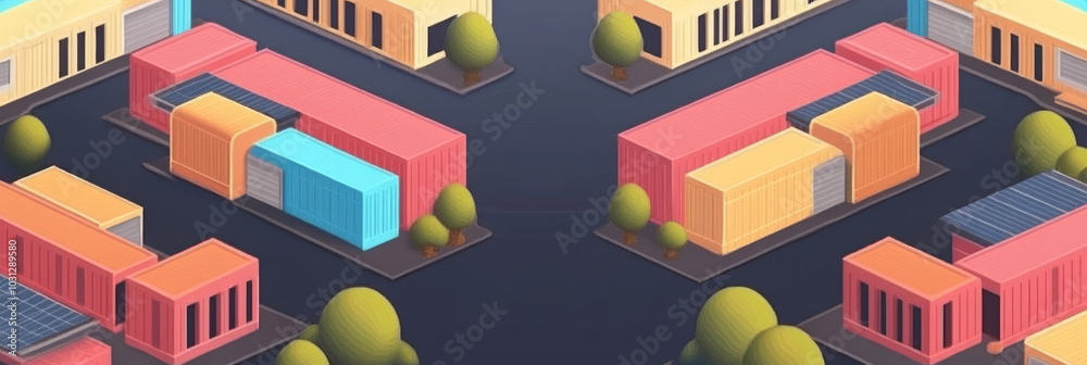 A colorful isometric illustration of a city with many buildings and trees. A colorful isometric illustration of a city with many buildings and trees.