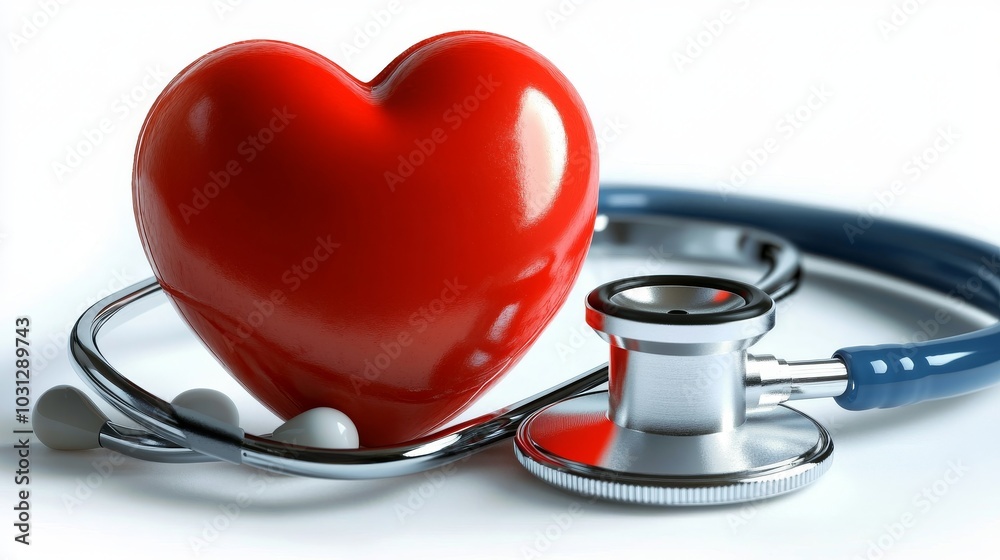 Heart and a stethoscope on a white background Heart and a stethoscope on a white background