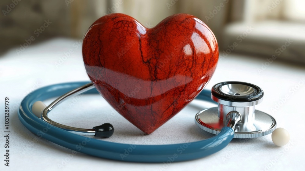 Heart and a stethoscope on a white background Heart and a stethoscope on a white background