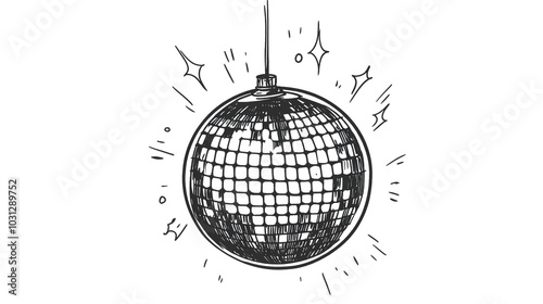 A cute hand-drawn doodle of a disco ball, featuring playful lines and a whimsical design. This charming illustration captures the essence of fun and celebration, with sparkling details 