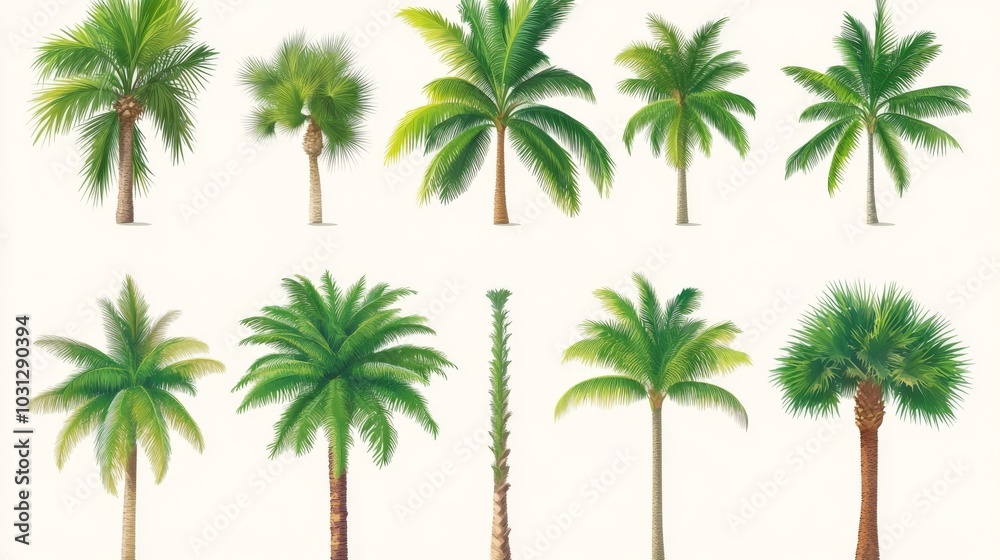 set of palm trees on a white background set of palm trees on a white background