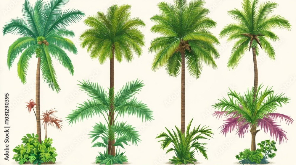 Fototapeta premium set of palm trees on a white background