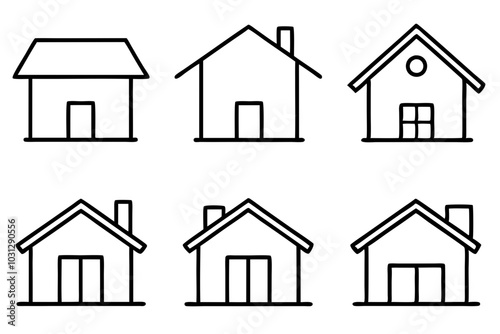 House Outline Vector Set, Home icon vector bundle, House symbol. Vector illustration 