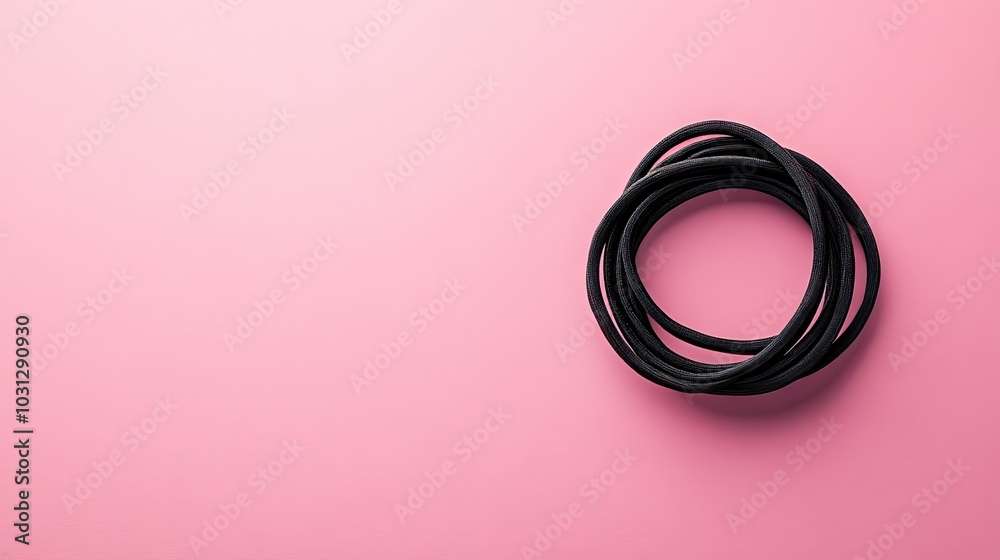 Black Hair Tie on Pink Background Black Hair Tie on Pink Background