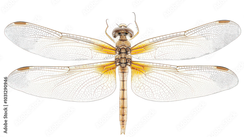 view of a dragonfly with transparent wings png