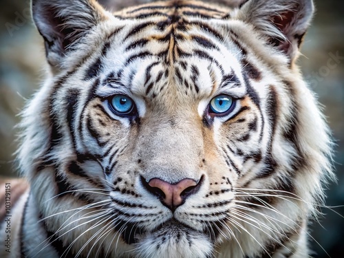 Captivating Close-Up of a White Tiger's Majestic Head - Stunning Wildlife Imagery for Nature Lovers