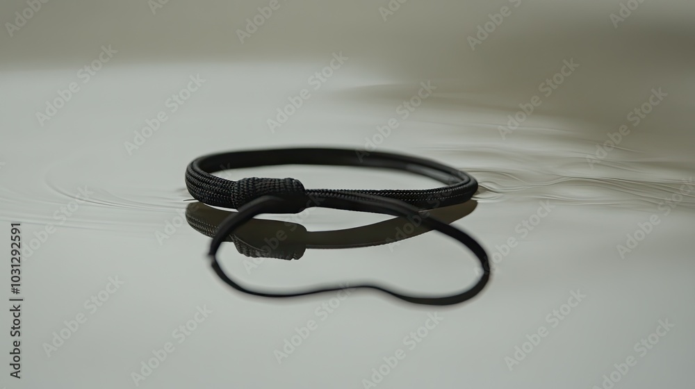 Simple Black Rubber Band on Calm Surface Simple Black Rubber Band on Calm Surface