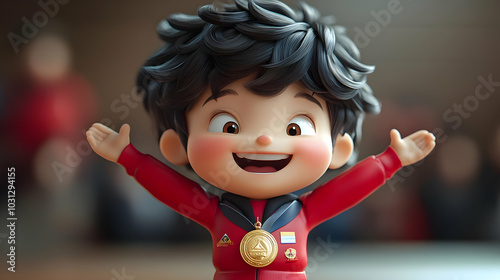 A joyful cartoon character ...