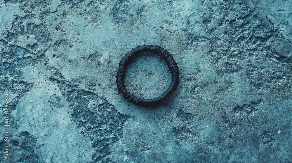 Simple Black Hair Tie on Textured Background Simple Black Hair Tie on Textured Background