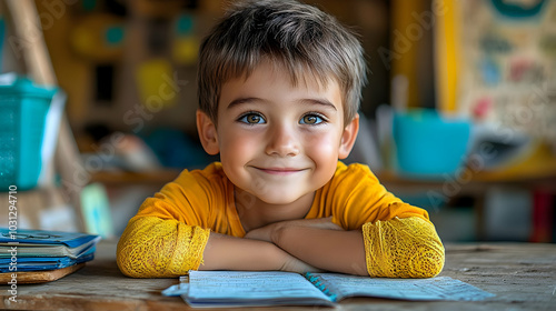 Smiling boy with a notebook...