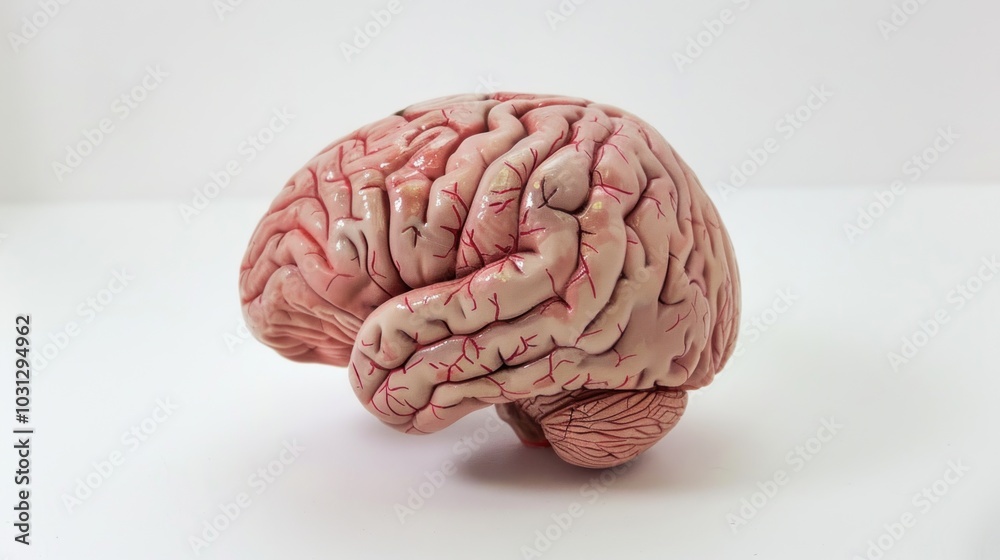 Realistic human brain model on a white background. Anatomy and medical education concept for poster or textbook illustration. Realistic human brain model on a white background. Anatomy and medical education concept for poster or textbook illustration.