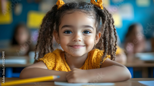 Smiling girl in a classroom...
