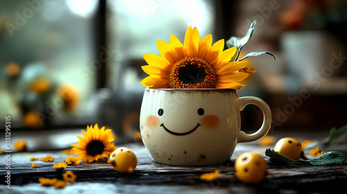 Cheerful mug with sunflower...