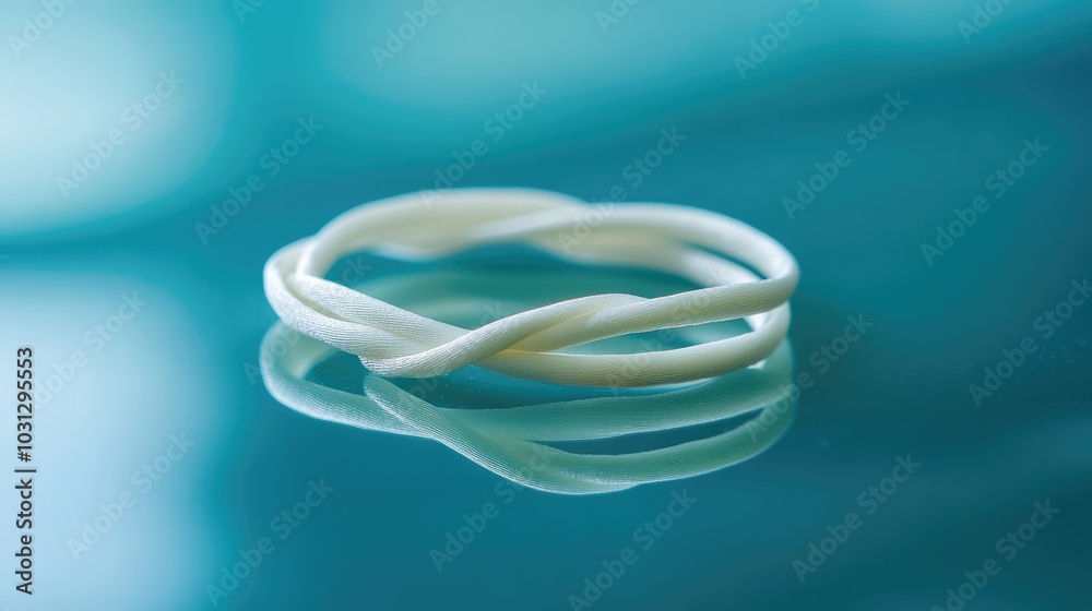 Fototapeta premium Elegant White Twist Ring on Reflective Surface