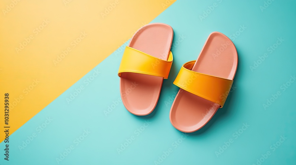 Colorful Summer Sandals on a Bright Background Colorful Summer Sandals on a Bright Background